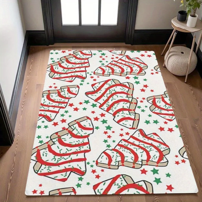 Festive Bread Pattern Area Rug Christmas Kitchen Dining Decor Washable Mat Holiday Home Runner Carpet Rug for Celebration