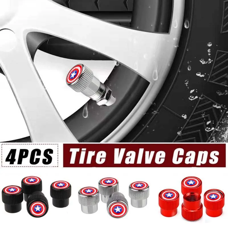

4pcs Miniso Anime Cartoon Marvel Captain America Car Wheel Tire Valve Stem Caps Air Covers for Volvo Toyota Volkswagen Renault