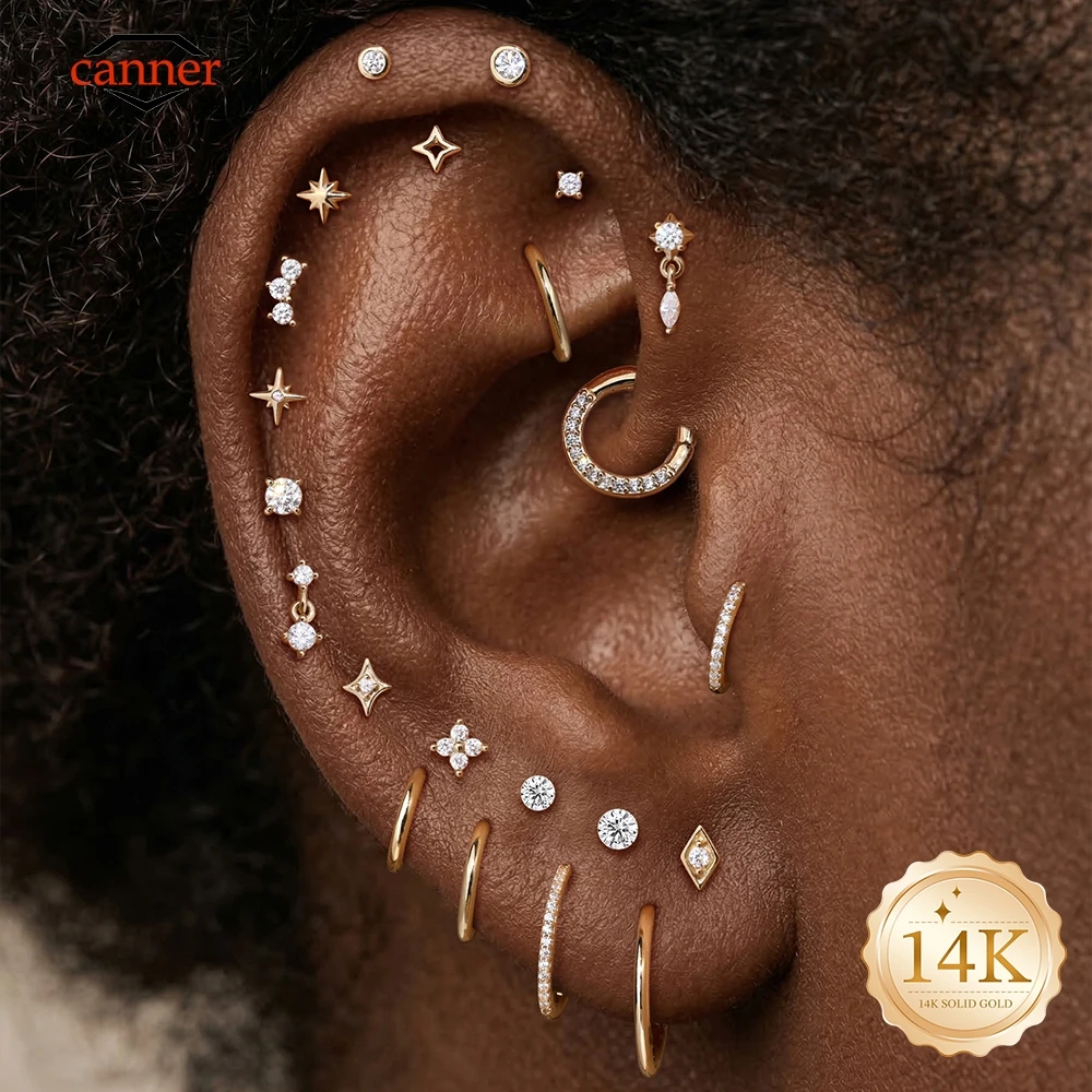 

CANNER 1PC Eight-pointed Star/Horse Eye Geometric CZ 14K Solid Gold G23 Titanium Piercing Earring Women Dainty Ear Bone Gift