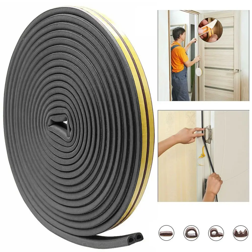 5/10m D/E/P/I Type Self Adhesive Window Door Seal Strip Foam Draught Excluder Dustproof Noise Insulation Anti Collision Tape