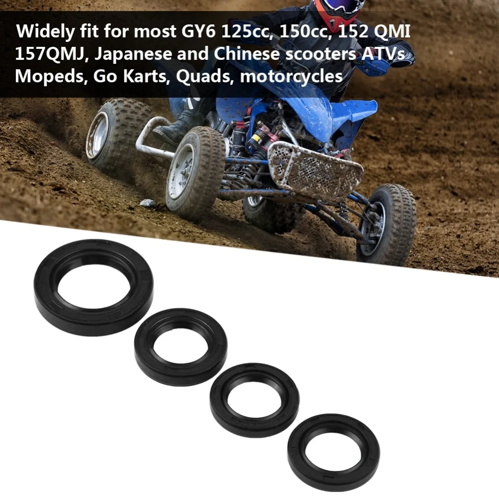 4Pcs Durable Rubber Engine Crankshaft Seal Black GY6 125cc 150cc Crank Case Oil Seal Engine Oil Seal For Scooters
