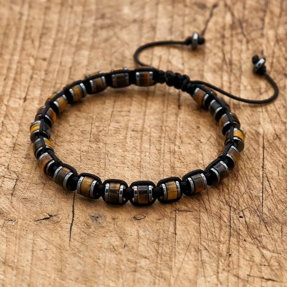 Handmade Man Jewelry Tiger Eye Stone Hematite Braided Bracelet Charm Bracelet for Couple