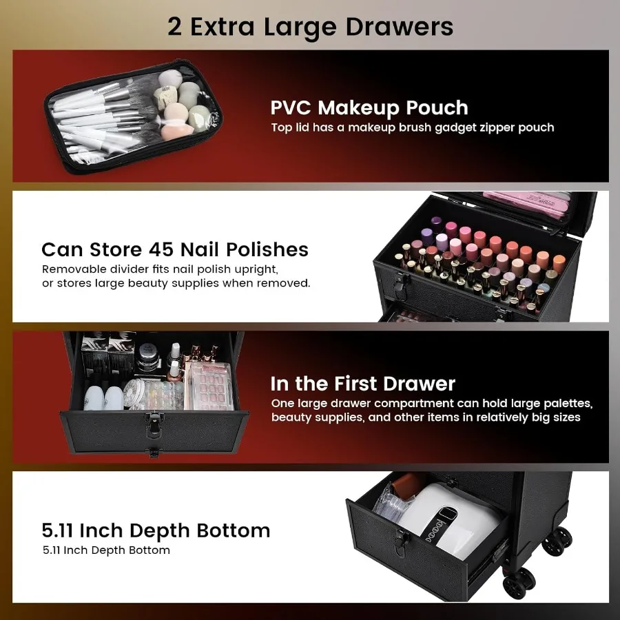 Koper Rias Profesional 3 in 1 Beroda, Koper Kosmetik dengan Roda, Koper Rias untuk Perjalanan, Koper Rias dengan Tas Rias