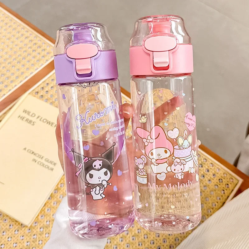 

Water Cup Sanrio Cinnamoroll Kuromi Bottle New Cute Girls Plastic Cup High Temperature Resistant Summer Children Bottle Gift