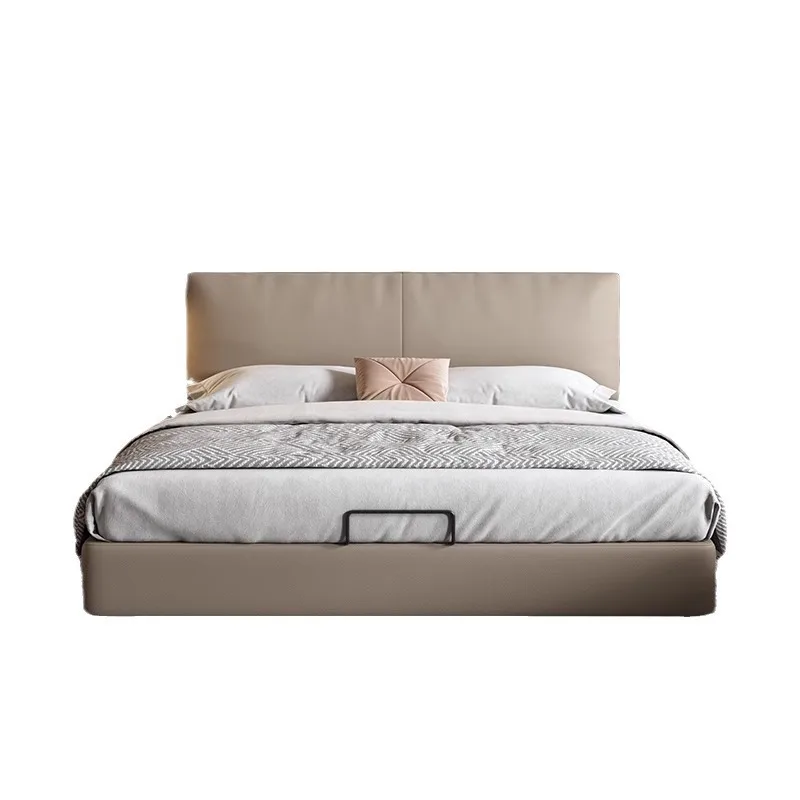 

Italian minimalist flush edge bed, ultra-thin bedside simple modern small apartment double master bedroom storage leather bed