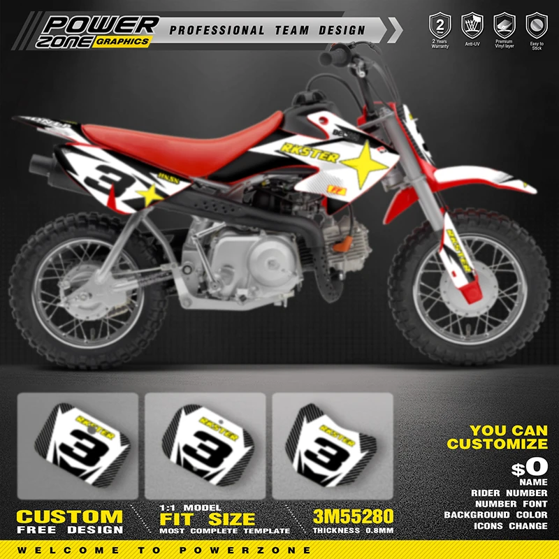 

PowerZone Custom Team Graphics Backgrounds Decals Motocycle Stickers For HONDA CRF50 2021-2000 50cc