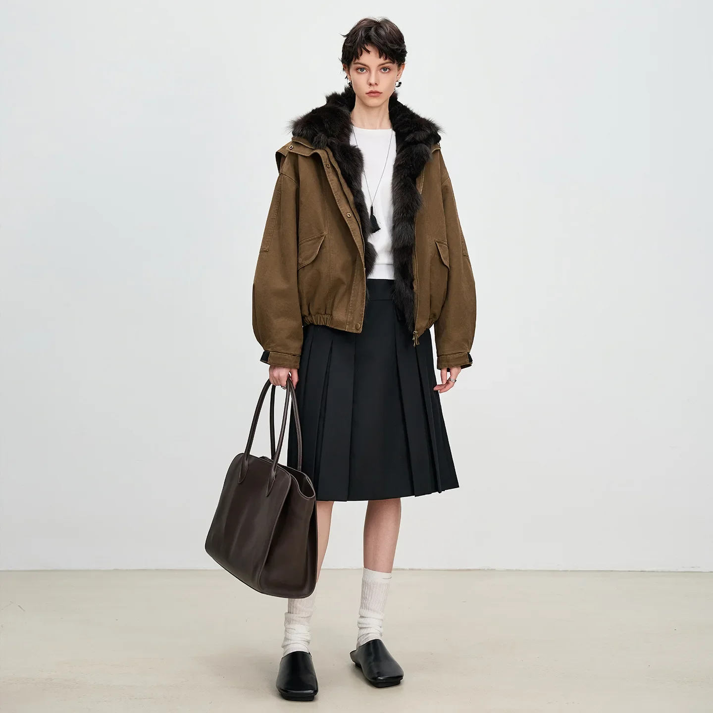 Nieuwe damesvossenbont gevoerde parka jas spijkerjasje casual stijl lederen bovenkleding met lange mouwen comfortabele winterbovenkleding