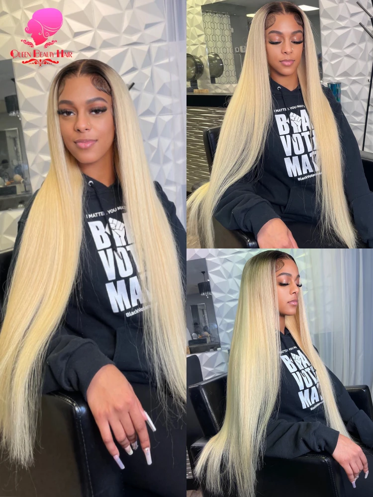 1B 613 Blonde Ombre Human Hair Wigs 613 Lace Frontal Wig 13x6 Blond Black Roots Colored Bone Straight Lace Front Wigs Human Hair