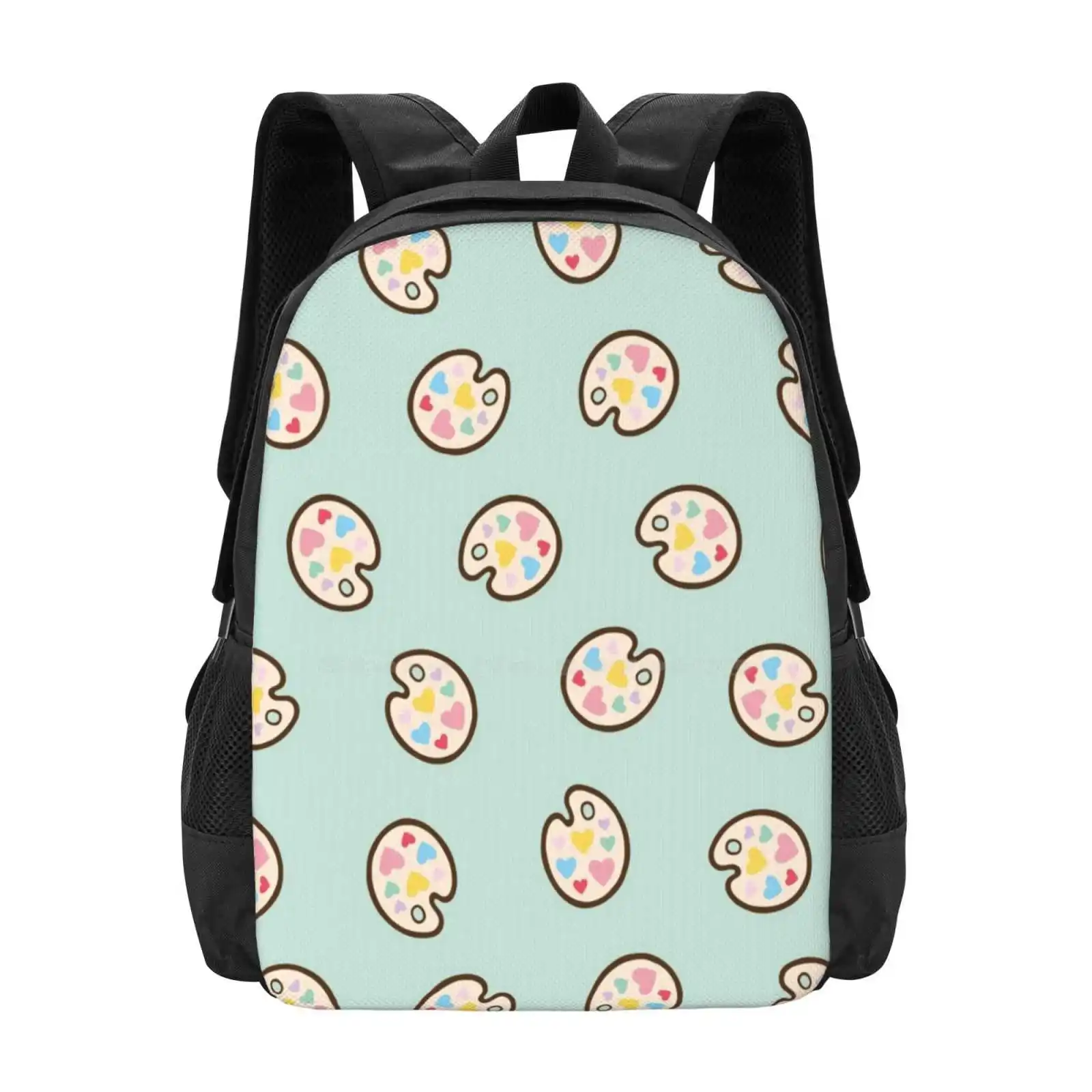 Heart Paint Palette Pattern On Mint School Bags For Teenage Girls Laptop Travel Bags Painter Palette Pallete Pallette Hearts