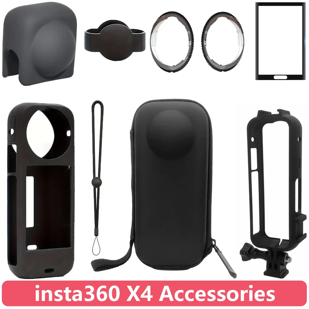 X4 Zubehör Schutzrahmen Silikonhülle Objektivdeckel Objektivschutz Aufbewahrungstasche Displayschutzfolie für Insta360 X4 360 Kamera