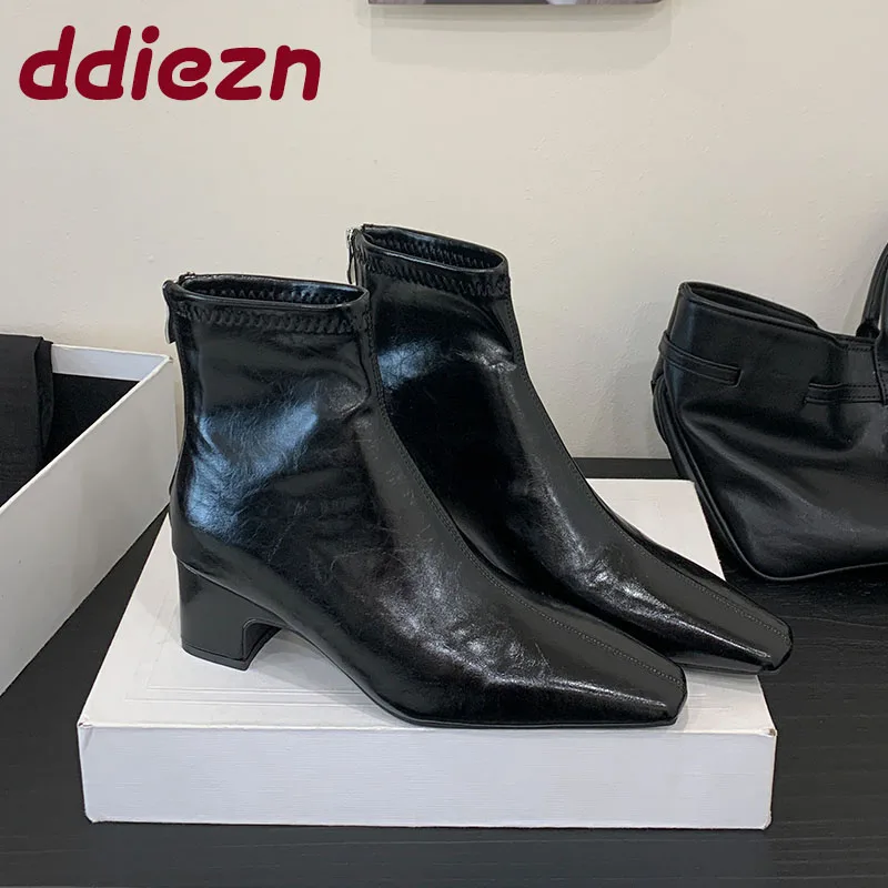 

Модные женские ботильоны на каблуке 3 см, женская обувь на молнии, современные женские короткие ботинки с острым носком, туфли-лодочки, новинка