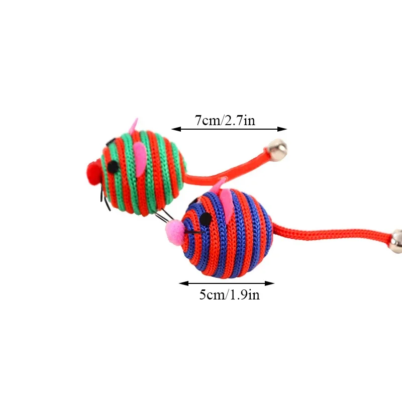 3/5/7pc Pet Cat Toy Stripe Nylon Rope Round Ball Mouse with Bell Pet Cat Chew Toy Cat Toy Interactive Mouse Ball Pet Product