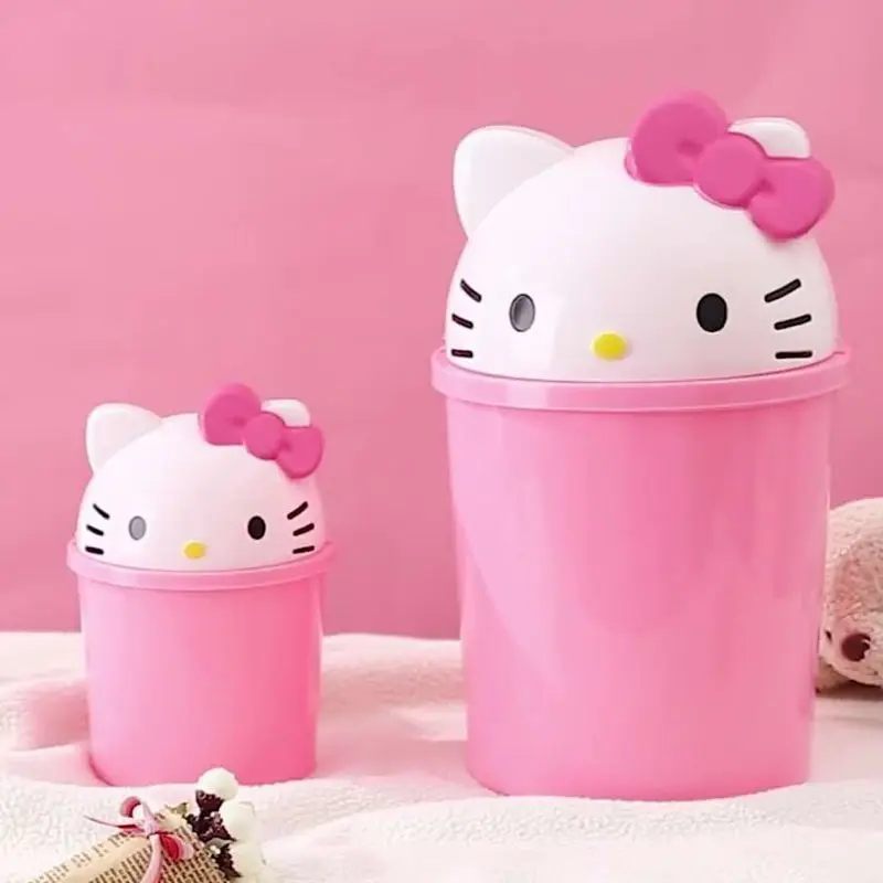 Sanrio Hello Kitty Trash Can Cute Household Flip-Top Desktop Living Room Storage Bucket Removable Cartoon Storage Bucket Gift view 2