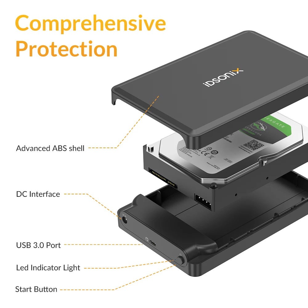 Imagem -06 - Idsonix-adaptador de Gabinete de Disco Rígido Externo Ssd Sata para Usb 3.1 tipo c Hdd Suporte 18tb 2.5 in 3.5 in