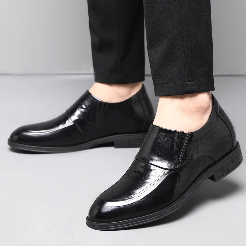 Man Cow Leather Business Elevator Shoes With Heel Height Hidden Heel Shoes For Men 6CM/8CM Taller Slip-on Formal Wedding Oxfords