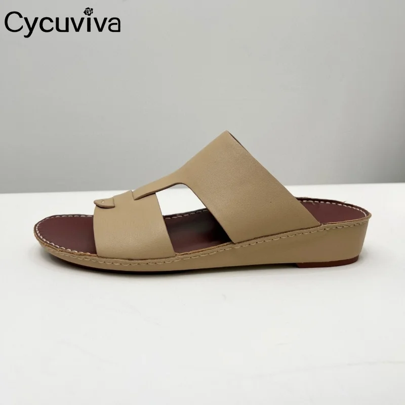 Chinelos de couro liso para homens, sola de borracha, oco, feriado, designer, casual, festa, praia, sapatos de caminhada, verão, marca