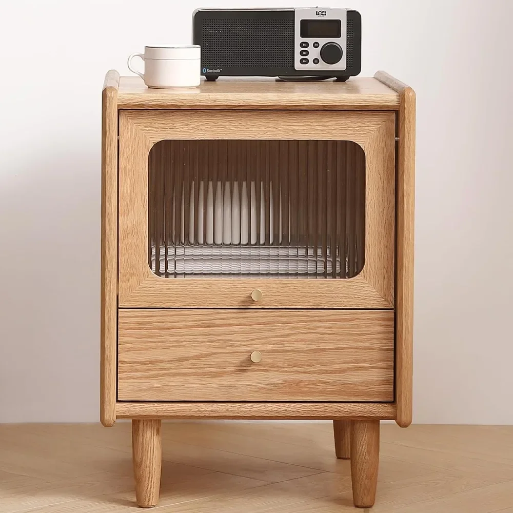 Solid Wood Nightstands, Bedside Table Oak Real Wooden Mid-Century Modern End Table