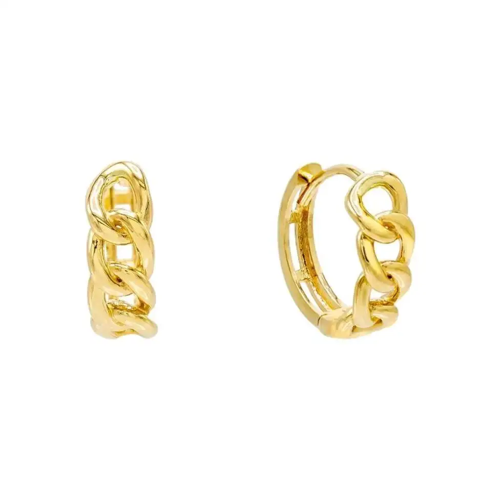 

LOZRUNVE Minimalist Jewel 925 Silver Cuban Chain Link Huggie Hoop Earring Custom Gold Jewelry