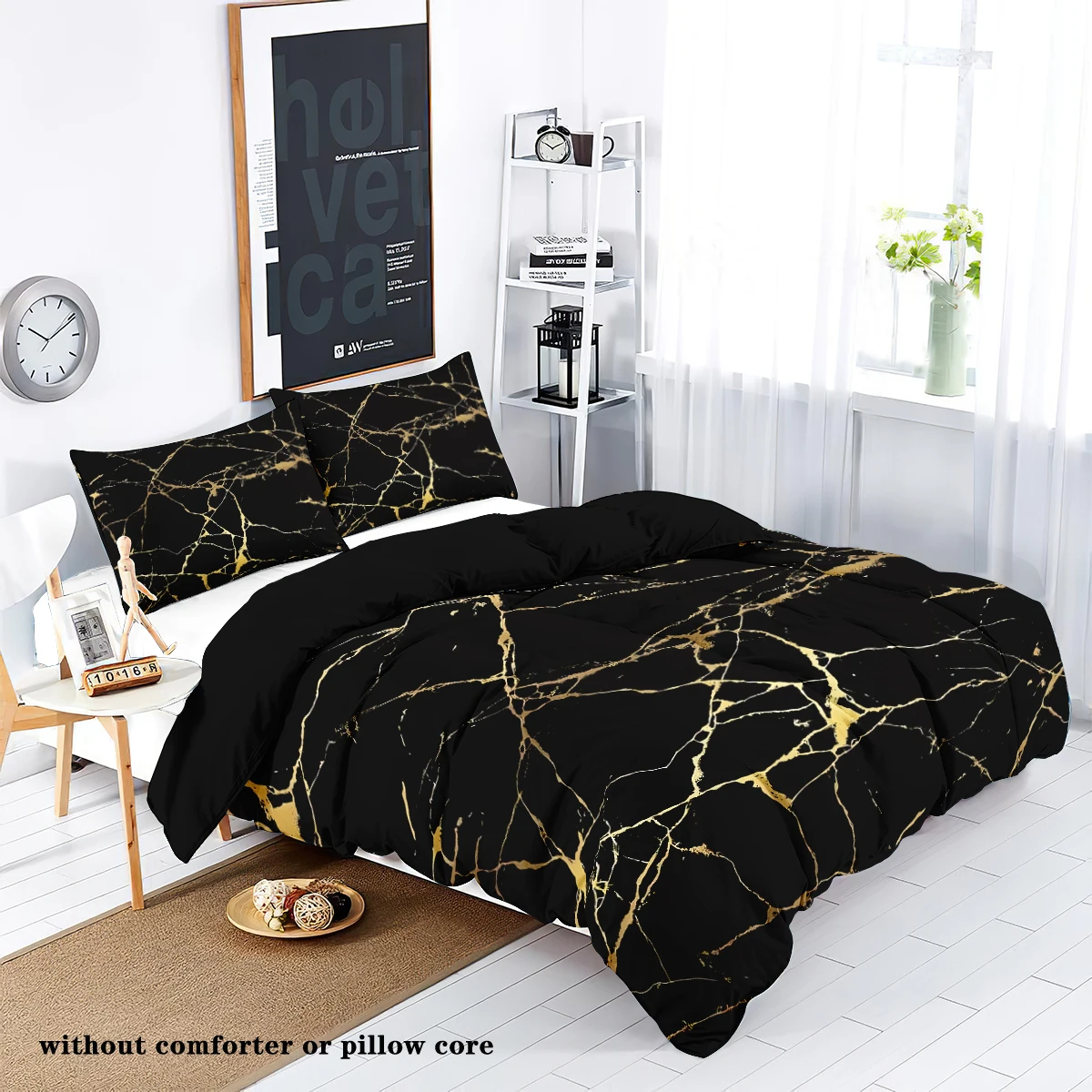 3pcs Bronzing Marble Grain Print Series Bedding Set,Soft Comfortable,For Bedroom,Guest Room (1*Duvet Cover+2*Pillowcase,No Core）