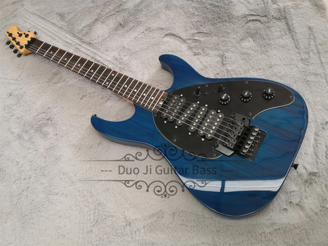 Blue Electric Guitar Steve Morse Guitar ASH Wood Body Tremolo Bridge HSSH Pickups Black Tuners