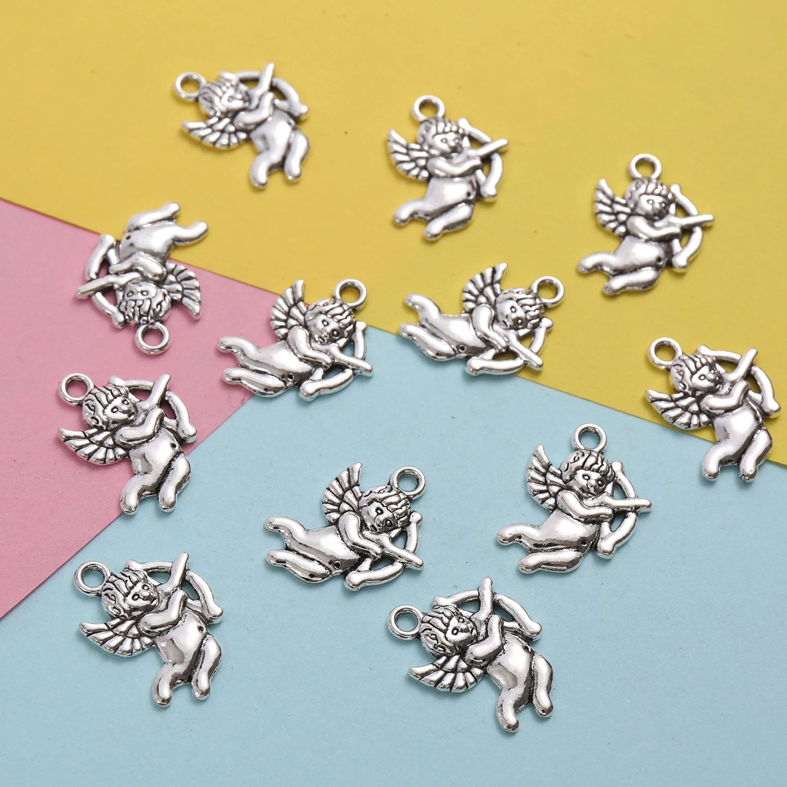 10 Angel Charms Holding Bows and Arrows, Simple Cupid Pendants with Wings, Suitable for DIY Bracelets, Necklaces, and Earrings, Romantic Couple Handmade Beaded Jewelry Accessories
