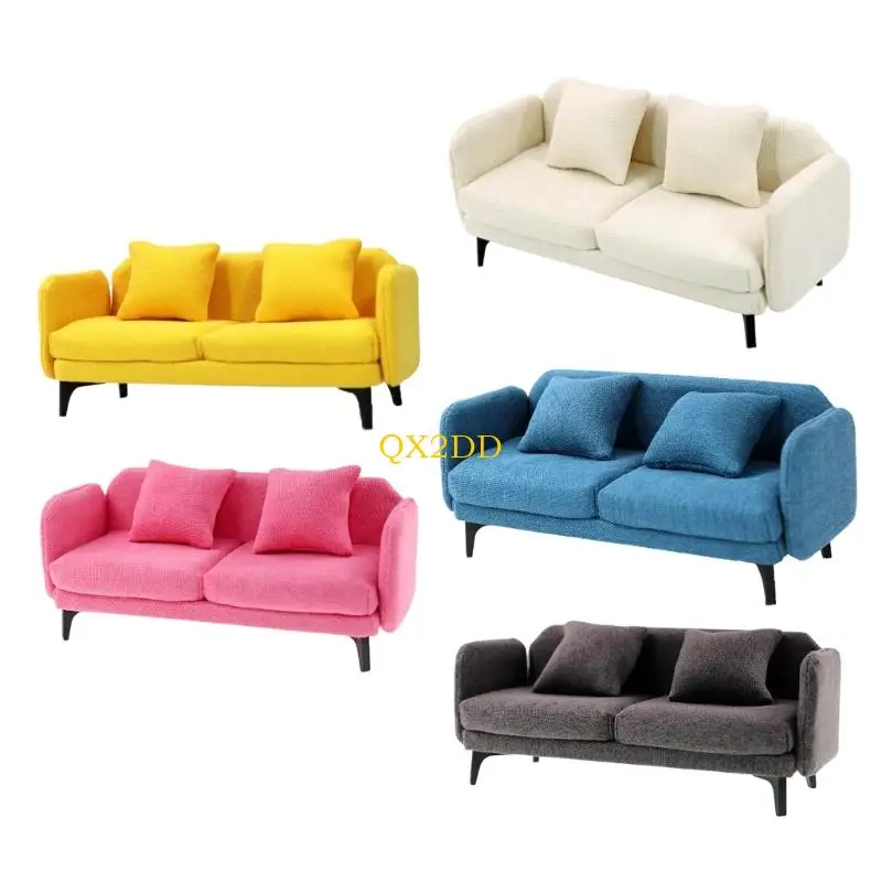 

QX2D 1/12 Miniature Sofa Model Figurine Doll House Furniture Soft Fabric Love Easy to Clean Scene Setting Accessories