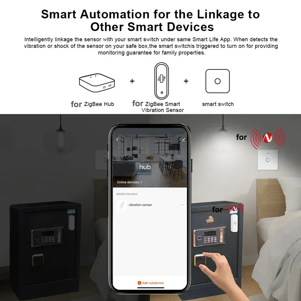 For TuyaZigBee Smart Vibration Sensor Real Time Monitoring Door Window Detection Alarm Smart Home Security Protection System