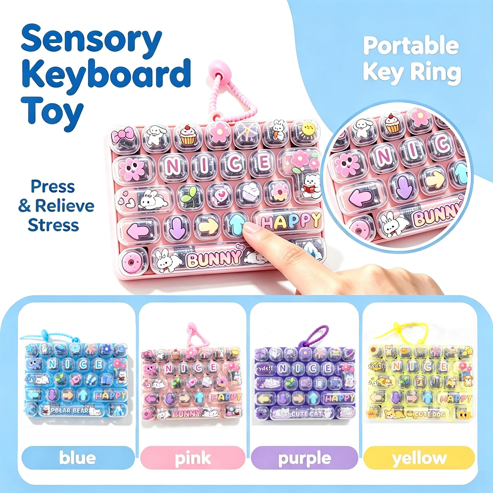 Cute Macaron Color 26 Keys Fidget Clicker Keychain, Stress Relief Mini Keyboard Toy,Portable Bag Pendant Fingertip Sensory Toy