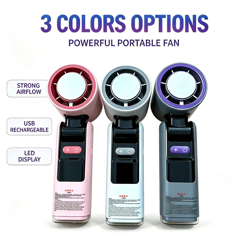 199 Stepless Speed Portable Icy Cooling Handheld FanTurbo Mini Fan USB Rechargeable Neck Hang Desktop Outdoor Travel Pocket Fan