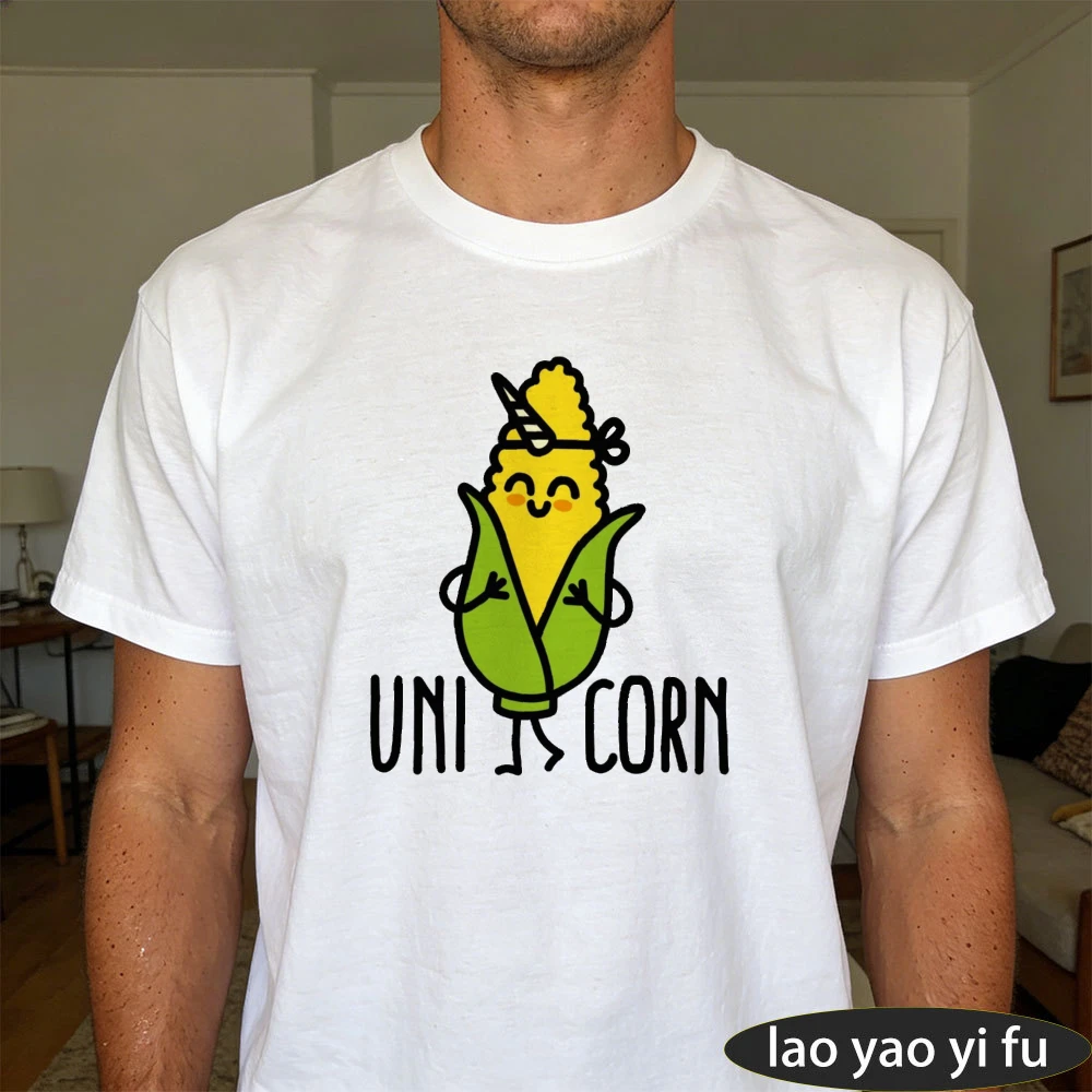 Unicorn Cute Corn Cartoon Pun Graphic Men Summer T Shirt Kawaii Vegetable Funny Casual Short Sleeve Tee