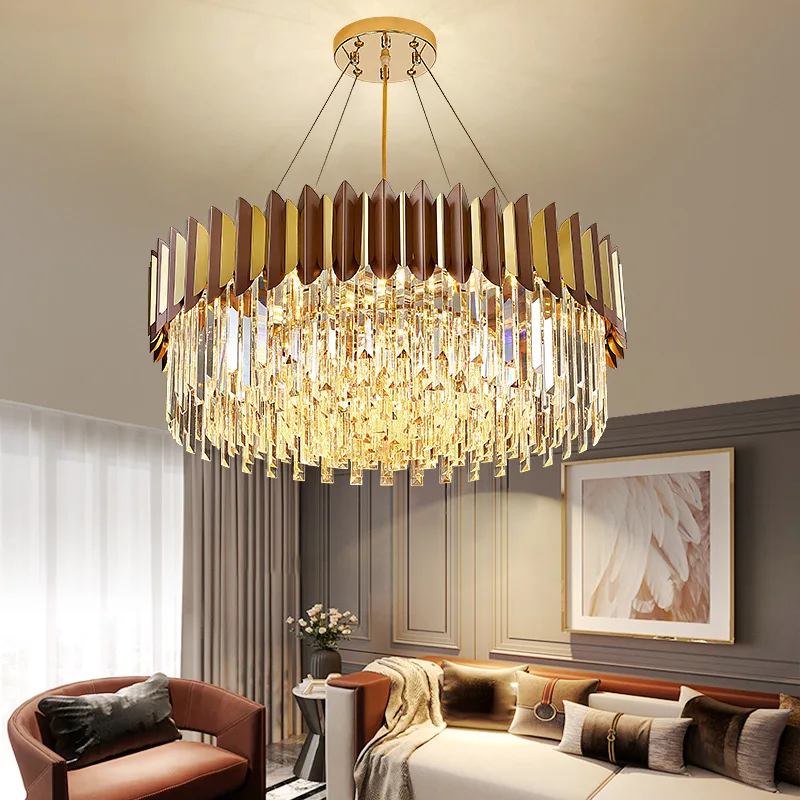 Plafonnier LED en cristal doré au design moderne, éclairage d'intérieur, luminaire décoratif de plafond, idéal pour un salon, un hôtel ou un hall