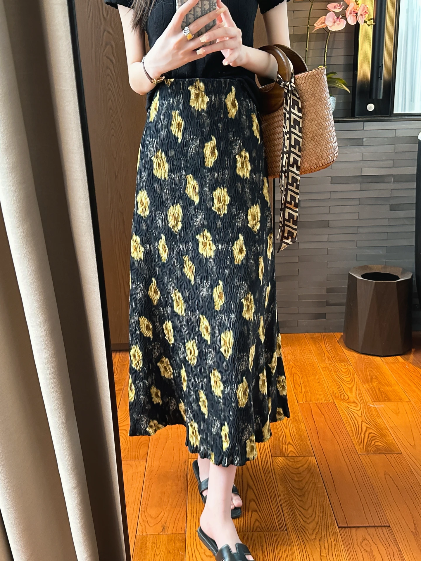 

You See Orange Flower Print ter Ne Dr Women's High Waist A-Line Skirt Ele Dra Texture Floral Print Skirt