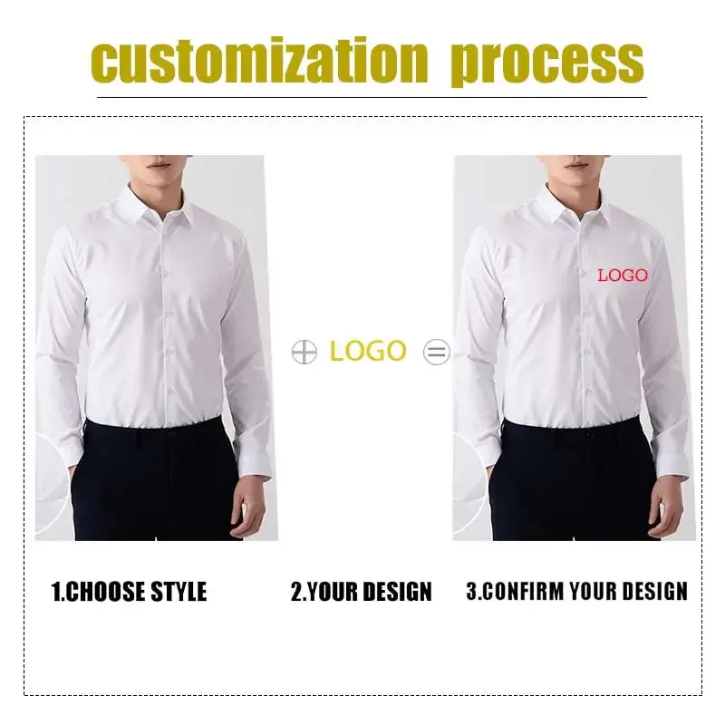 DIY Logo Men's Long Sleeve Shirts Slim Fit Stretch Anti-Wrinkle No Ironing Casual 7 Colors Formal Social Shirts Men's Clothes