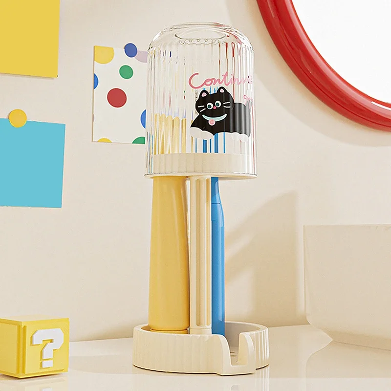 Dopamine Electric Toothbrush Holder With Rinsing Cup Bathroom Countertop Storage Rack Toothbrush Holder With Dust Cover