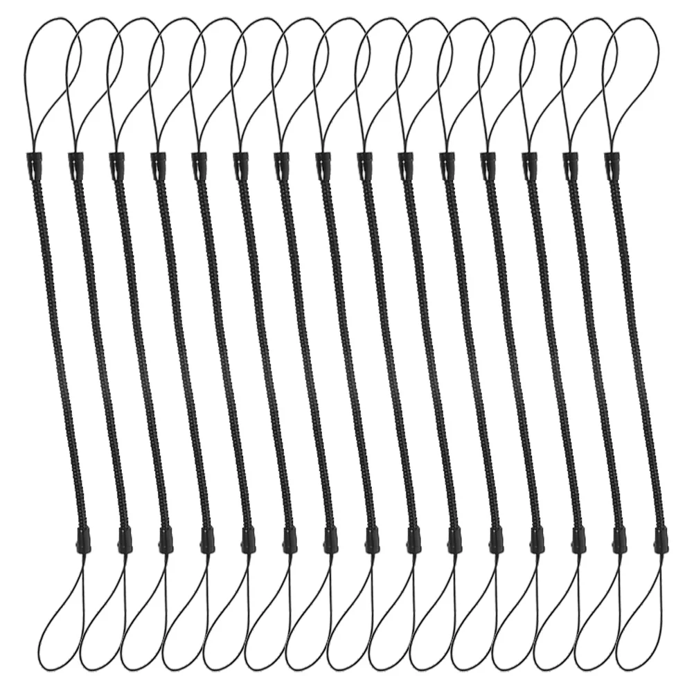 15 Pcs Telescopic Spring Rope Anti Lost for Pen Cell Phone Black Hand Writing Lanyards with Clips