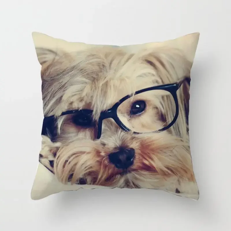 Cute Dog Yorkie BICHON Dog Yorkshire Decor Print Pillow Case Bedroom Sofa Waist Cushions Cover Car Decoration Cushion Cover