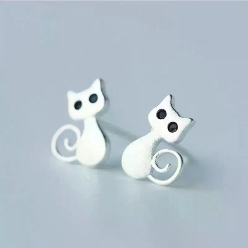 Beautiful New Fashion Jewelry Black Eyes Crystal Cat Women Stud Earrings