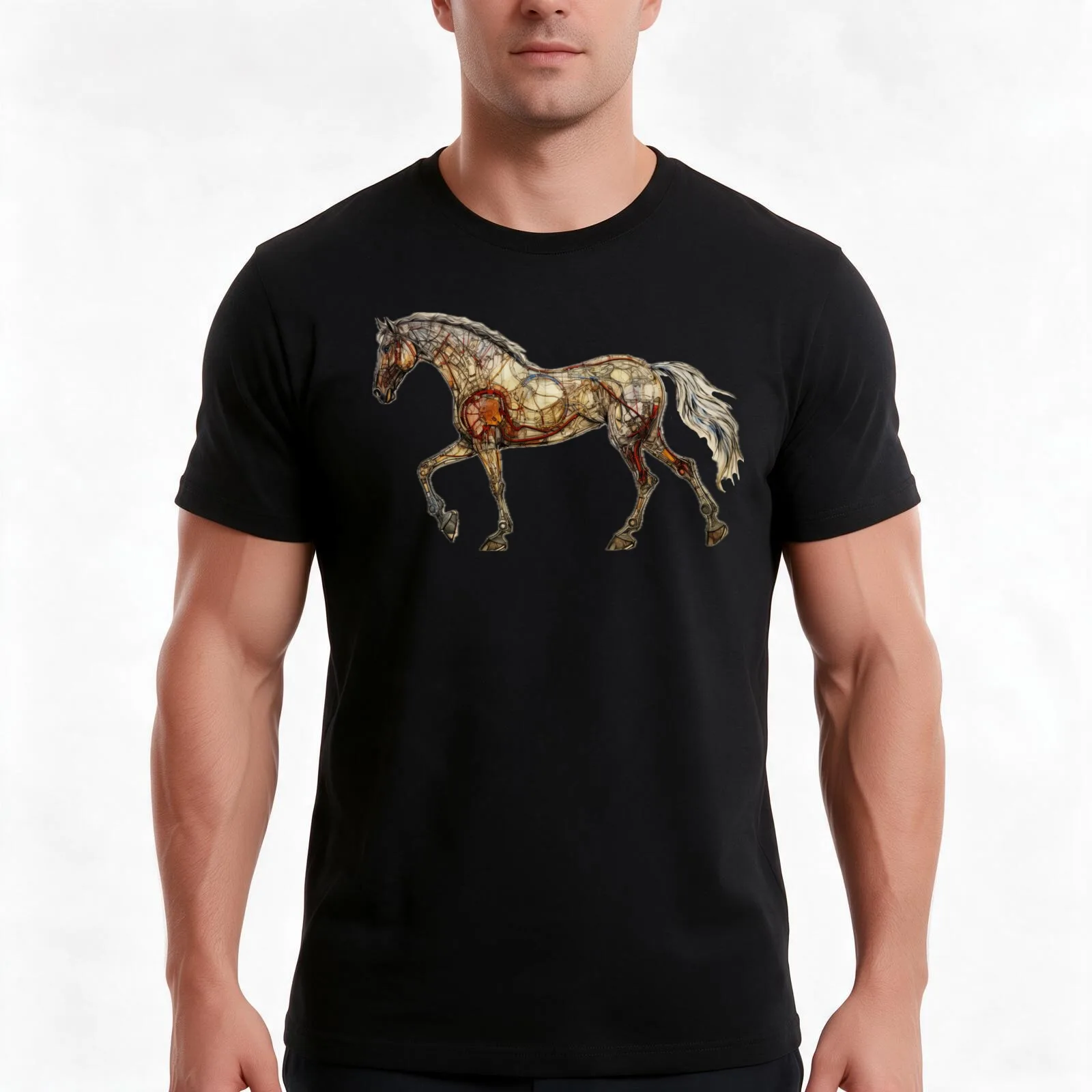 A Horse built from Scratch T-Shirt, Summer Casual Cotton Tee, Oversized Streetwear Tops, Vintage Graphic Print, Unisex Men Women
