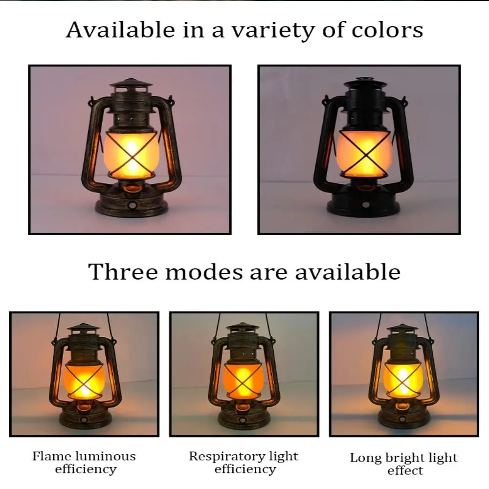 3 أوضاع إضاءة ريترو LED للتخييم ضوء لهب تأثير ريترو ستايل فانوس حصان محمول تصميم محمول شحن USB