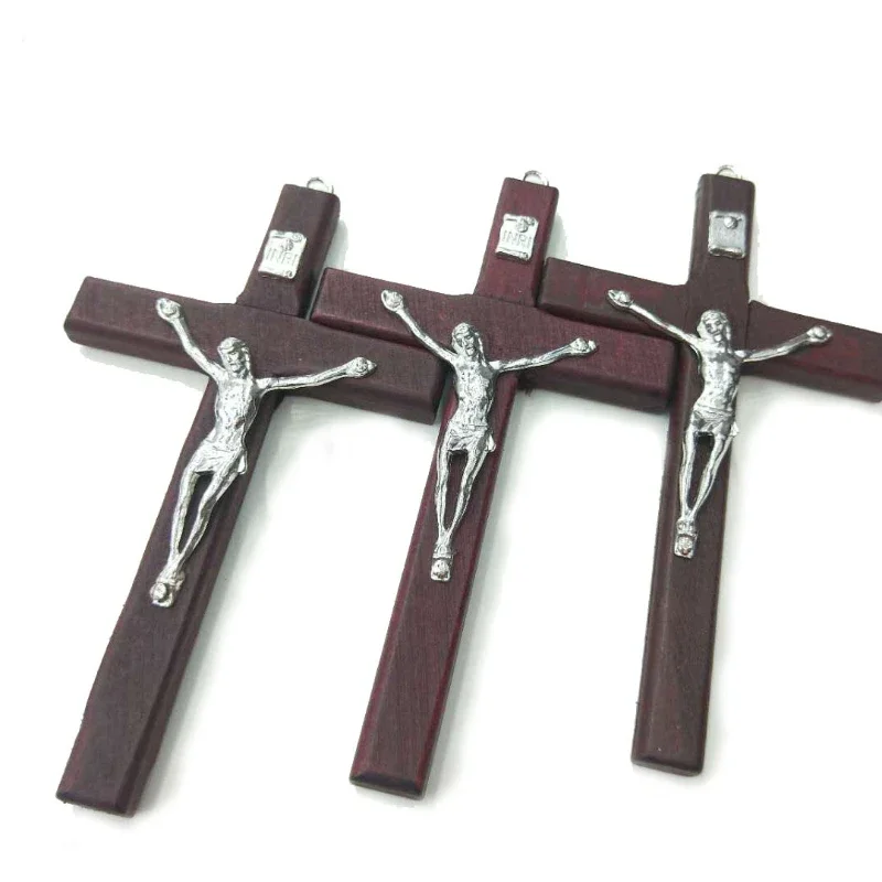 1pcs Handmade Wooden Cross Christ Statue Religious Prayer Hand Holding Pendant