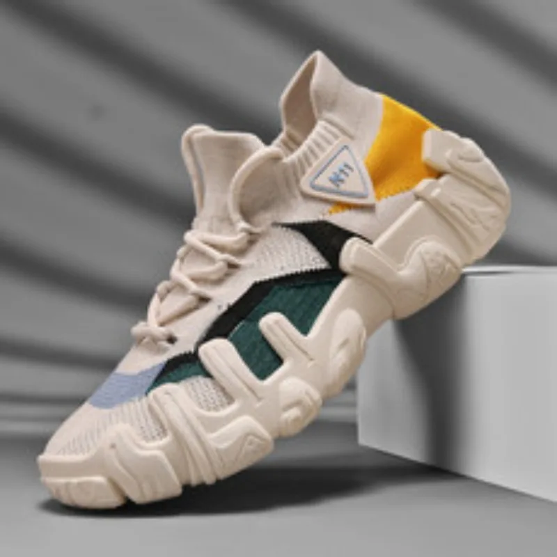 

Small niche color blocking fly woven shoes, walking cloth shoes, one foot trendy shoes, men's shoes