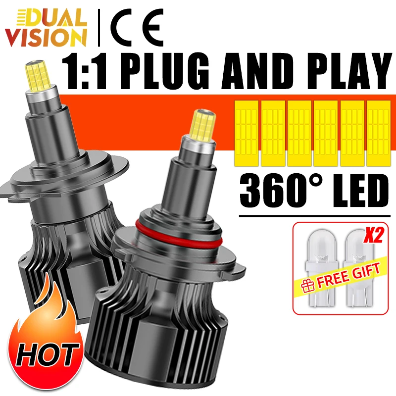 Dualvision H7 LED Car Headlight Bulb H3 Canbus H8 H9 H11 Fog Light 9006 Hb4 9005 Hb3 9012 Hir2 Led 360 3D Super Bright Auto Lamp