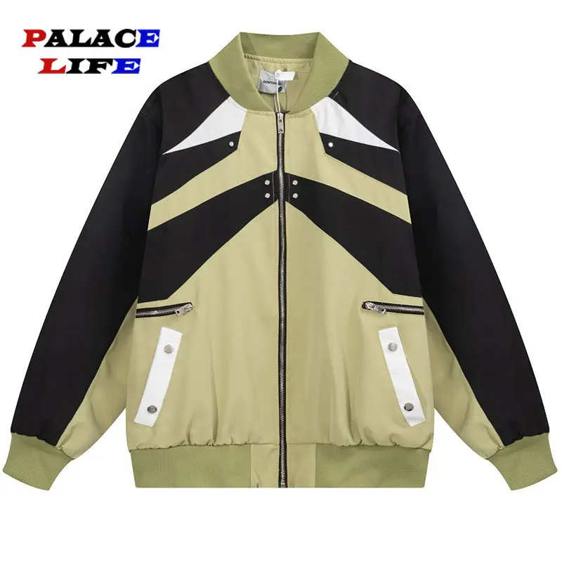 

Vintage Jacket 90s Men Patchwork Y2K Streetwear Retro Zipper Bomber Baseball Coats 80s Harajuku 2023 Fashion Casual Loose Jacket