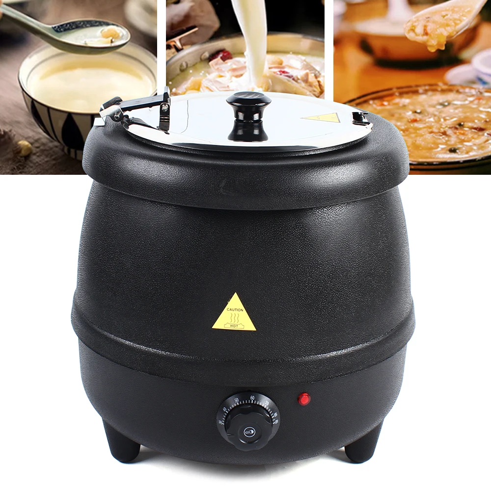 Bymaocar Black 10L Countertop Large Capacity Heating Pot Electric Boiling Pot W/ Spoon Mouth For Kitchens, Restaurants, Parties