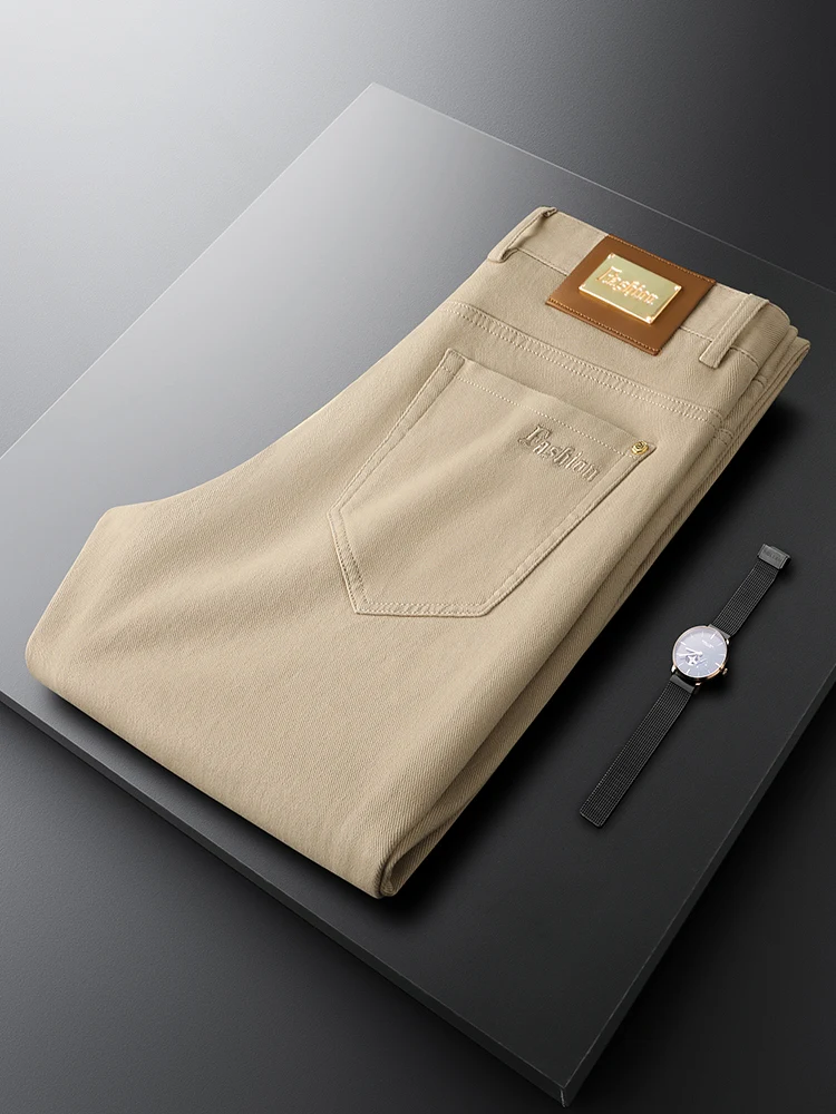 

Khaki Casual Pants Men's Soft Elastic Cotton Busin Casual Faion Ci Sle Autumn New Sle Youth Long Pants