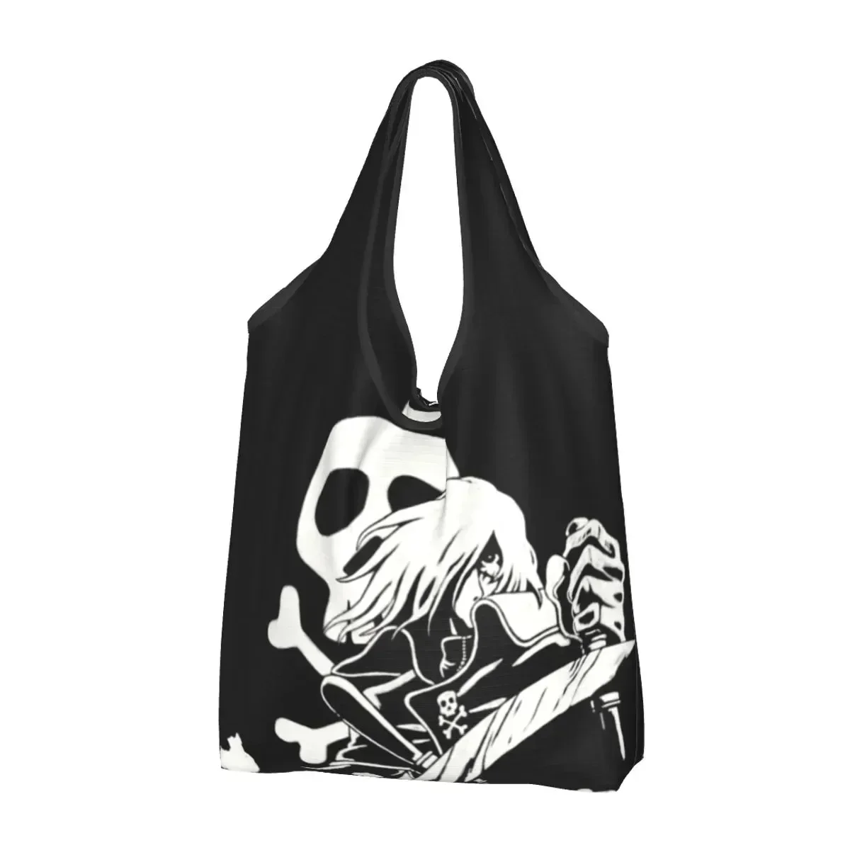 Custom Space Pirate Captain Harlock Shopping Bag Women Portable Large Capacity Grocery Japan Anime Manga Tote Shopper Bags