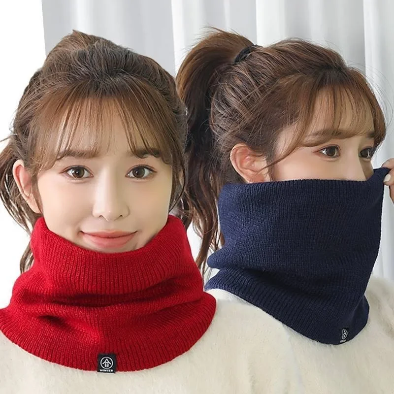 Fleece Neck Warmer Winter Plush Solid Color Knitted Neck Scarf Ring Unisex Outdoor Warm Windproof Neckerchief Scarves Collar