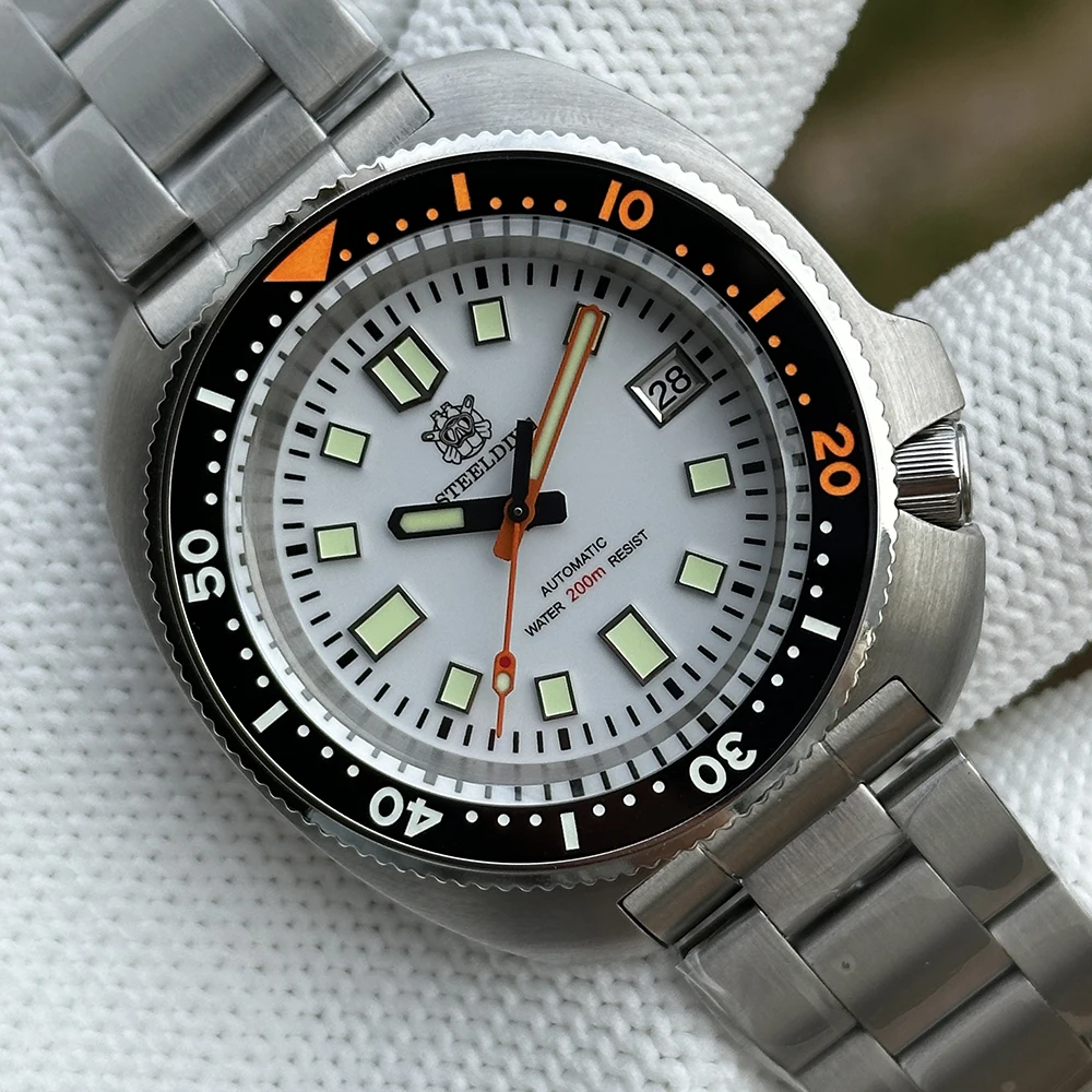 STEELDIVE SD1974C Neu in weißem Zifferblatt, Keramiklünette, 200 m wasserdichtes Saphirglas, AR-Beschichtung, automatische Herren-Taucheruhren NH35