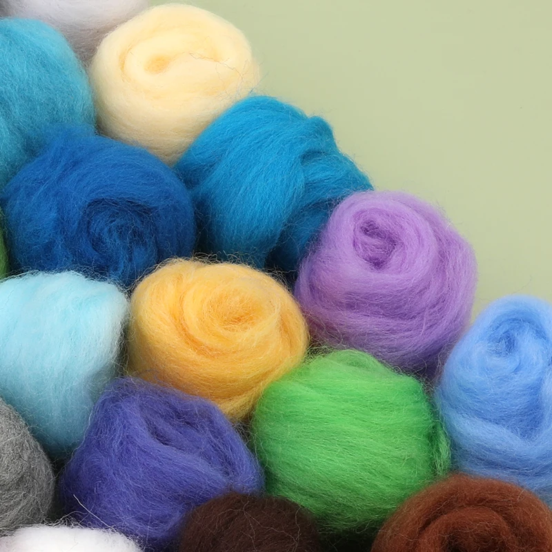 Fenrry 47 Colors Wool Felt Fibre DIY Needle Felting Materials Wool Felting Needle Tools Soft Roving Felt Fabric 5g/10g/20g/50g