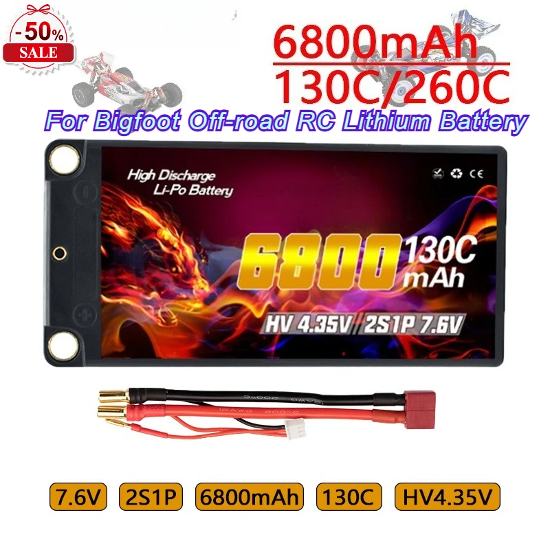 

6800mAh 2S 7.6V 130C 1/12 Drift Racing Monster Truck Off-Road RC Lithium Battery HV